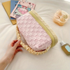Colorblock Plaid Pattern Makeup Bag Zipper Portable Cosmetic Bag Travel Bag With Ruched Strap