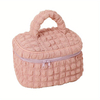 Cute Solid Color Cosmetic Bag Large Capacity Crinkle Textured Makeup Bag Portable Travel Toiletry Storage Bag