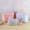 Quilted Cosmetic Bag Large Capacity Women Wide-open Travel Cosmetic Toiletry Bag