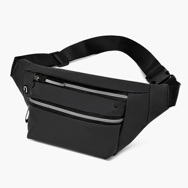 Custom Logo Black Leather Crossbody Fanny Pack for Men Waterproof Fashion Waist Pack for Traveling Casual Running