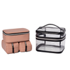 Double Deck 4pcs Clear PVC Bag Travel Organizer Set With Zipper for Cosmetics Pouch Women PU Leather Toiletry Makeup Bag