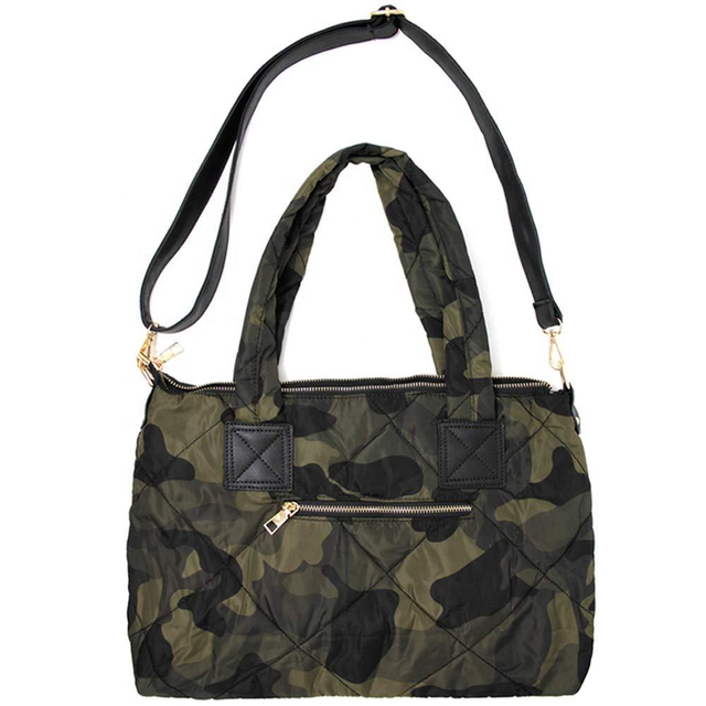 Designer High Quality Camouflage Large Puffy Tote Bag with Pocket Cotton Adjustable Quilted Puffy Inflatable Bag