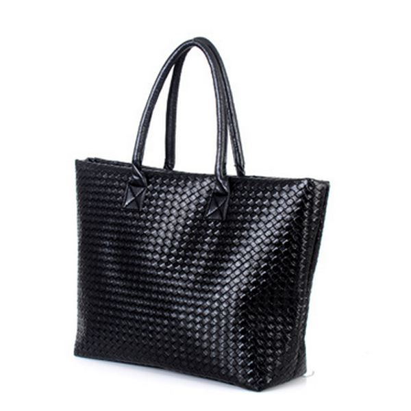 Black PU Leather Handbag Tote Bag for Women with A Separate Layer in The Middle