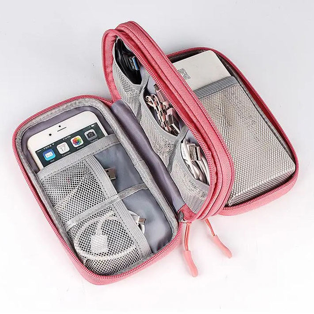 double layer soft travel cable storage bag waterproof travel organizer bag for hard drives phone powerbank and usb flash drive