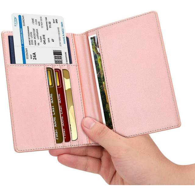 Passport Holder Travel Wallet RFID Blocking Pink Color PU Leather Women Card Case Cover