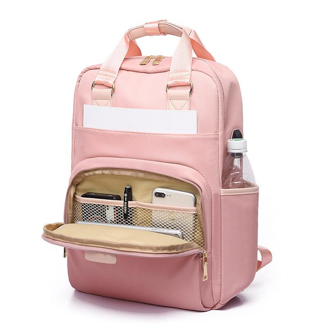 Daily Pink School Backpacks Laptop Backpack Bags With USB For 15.6 Inches