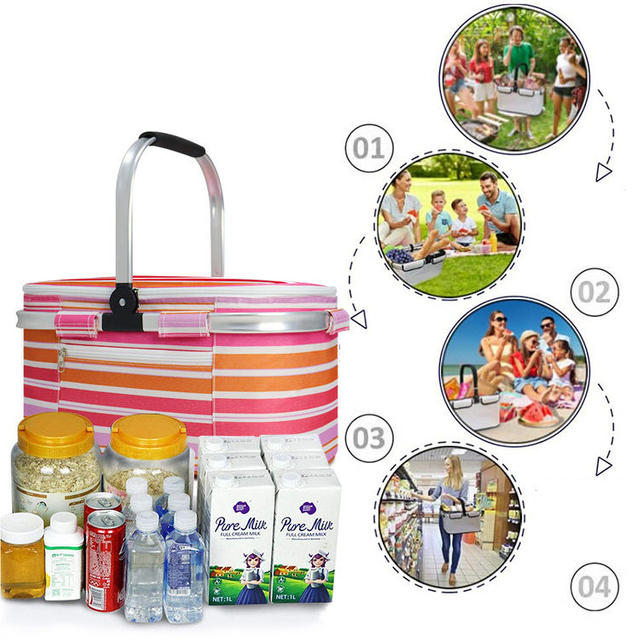 High Quality insulated Cooler Basket Custom Foldable Picnic Basket Collapsible with Cooler