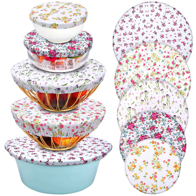 Wholesale Flowers Style Reusable Bowl Covers Elastic Food Storage Covers Cotton Bread Covers for Food, Fruits