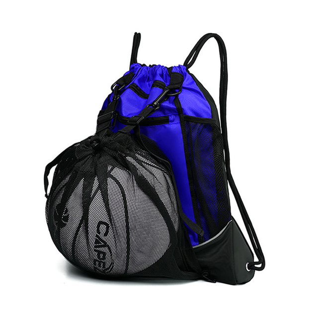 Mens Drawstring Backpack with Zipper Pockets Gym Bags Training Gymsack with Detachable Basketball Mesh Bag