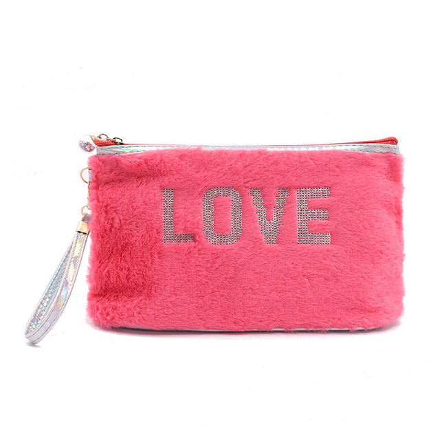 Portable Handle Cosmetic Pouch with Logo Velvet Makeup Pouch Organizer with Sequin Embroidery