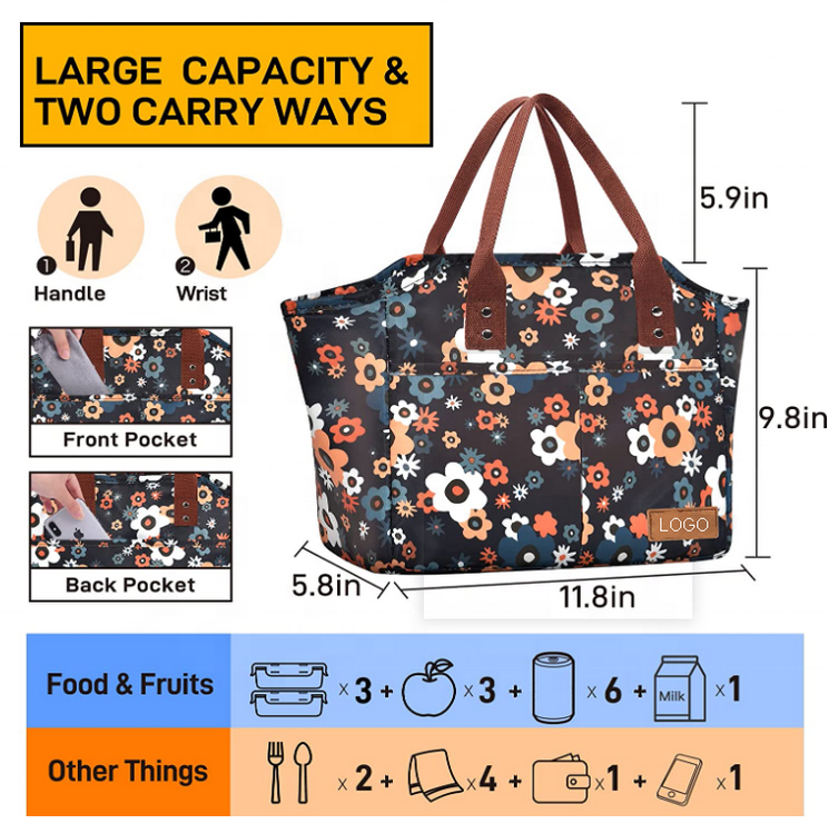 customized full printing lunch bags for kids school portable thermal can food box women insulated lunch cooler bag
