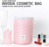 Hot Sale Drawstring Stripe Cosmetic Makeup Brush Bag Barrel Shaped Travel Makeup Organizer Bags for Women