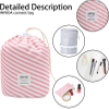 Hot Sale Drawstring Stripe Cosmetic Makeup Brush Bag Barrel Shaped Travel Makeup Organizer Bags for Women