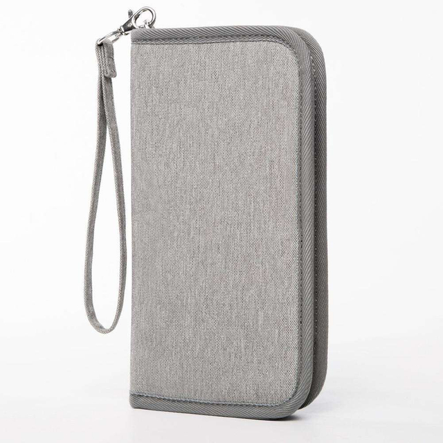 Gray Travel Wallet Passport Holder Family Document Card with Hand Strap