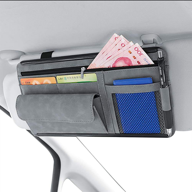 Hanging auto car zipper note pen storage holder point pocket card organizers sun visor organizer
