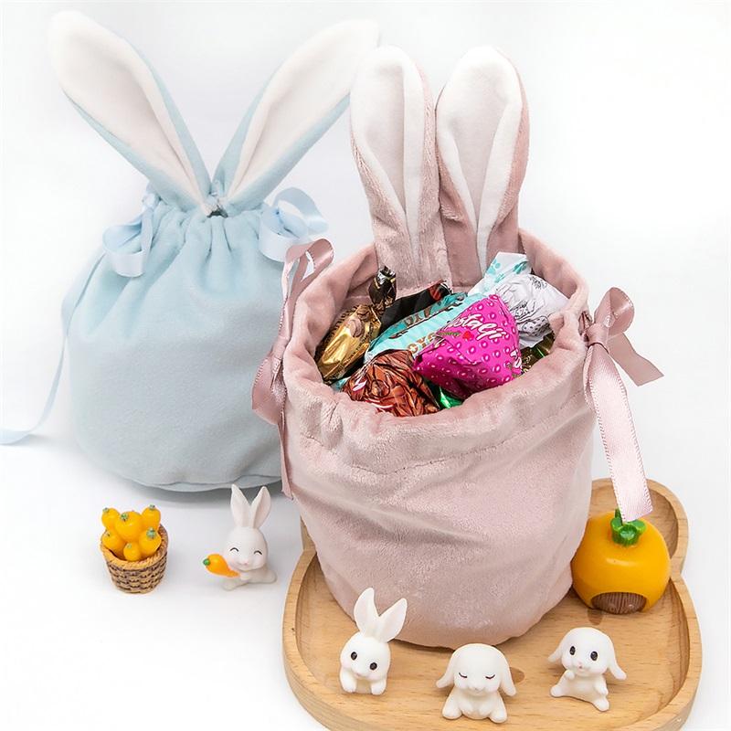 Cheaper Price Rabbit Ear Candy Gifts Velvet Sweet Candy Bags Holidays Decoration Easter Candy Bag