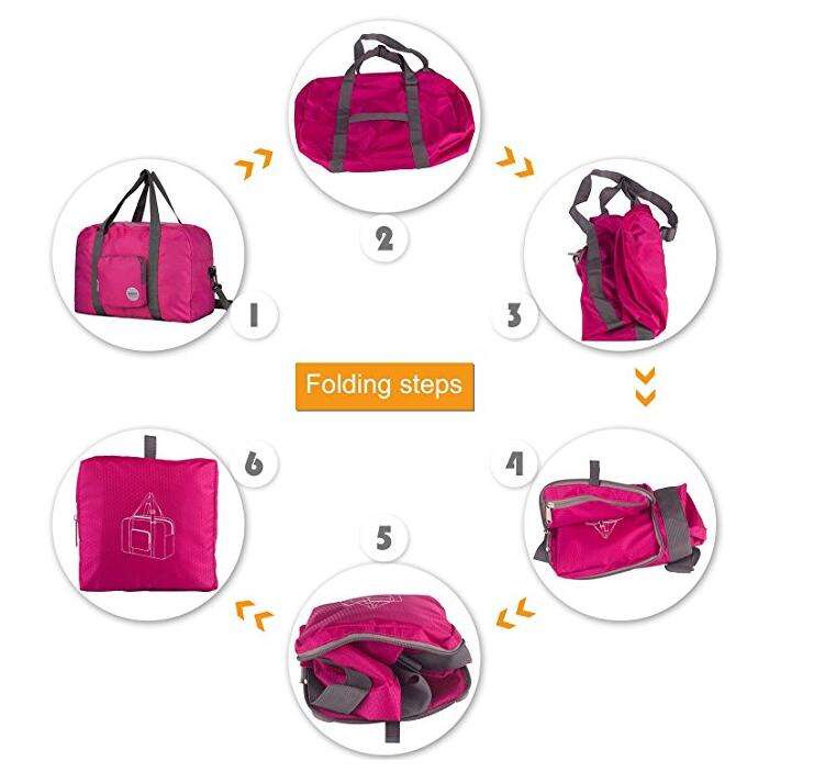 Pink nylon water resistant foldable duffle bag for men and women with good quality and competitive price