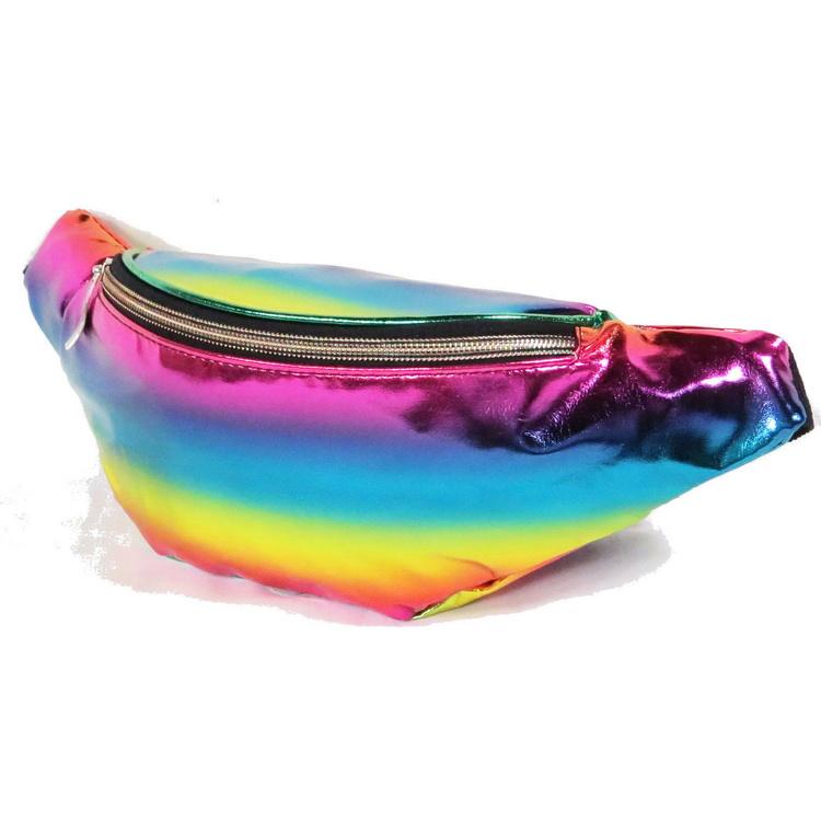 Fashion holographic waist bag fanny pack beautiful waterproof PU leather laser bum bags custom for hiking sports