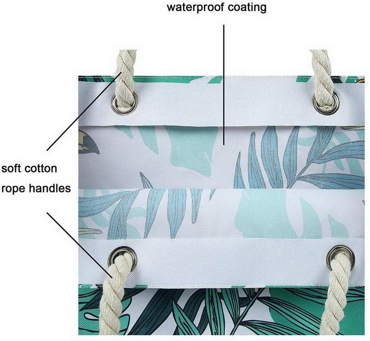 Custom cotton canvas tote bag summer beach bag stylish leaf printing beach bag with cotton rope handles