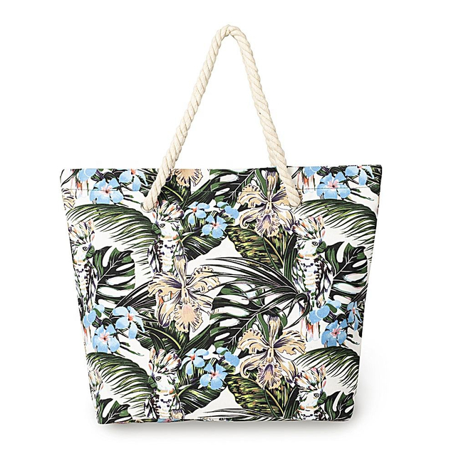 Extra Large Digital Printing Full Pattern Beach Polyester Canvas Tote Bag Bird Beach Bag with Rope Handle