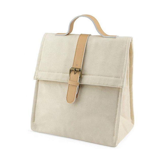Waterproof New Design Leather Handle Custom Blank Insulated Waxed Canvas Lunch Tote Bag for Women Men
