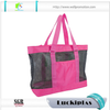 Wholesale Pink Women Handbags Mesh Beach Tote Bag with Open Front Pocket
