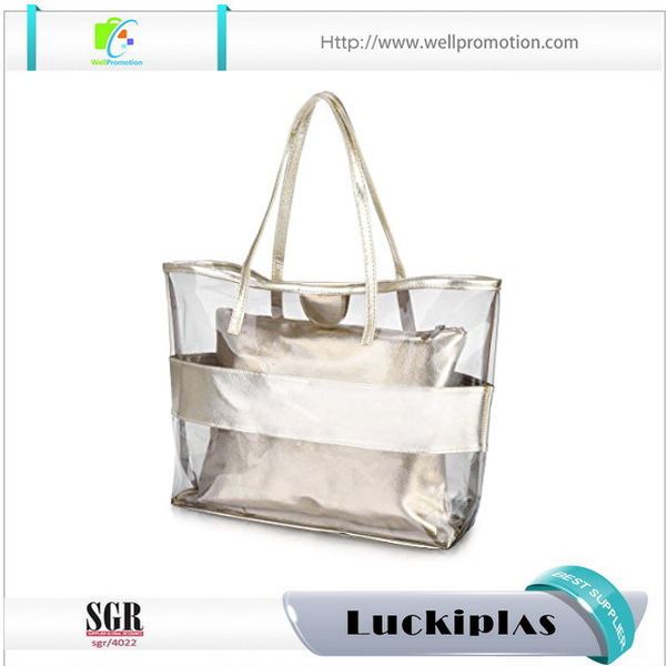 Stylish transparent PVC PU clear tote bags for women ,beach tote bag set