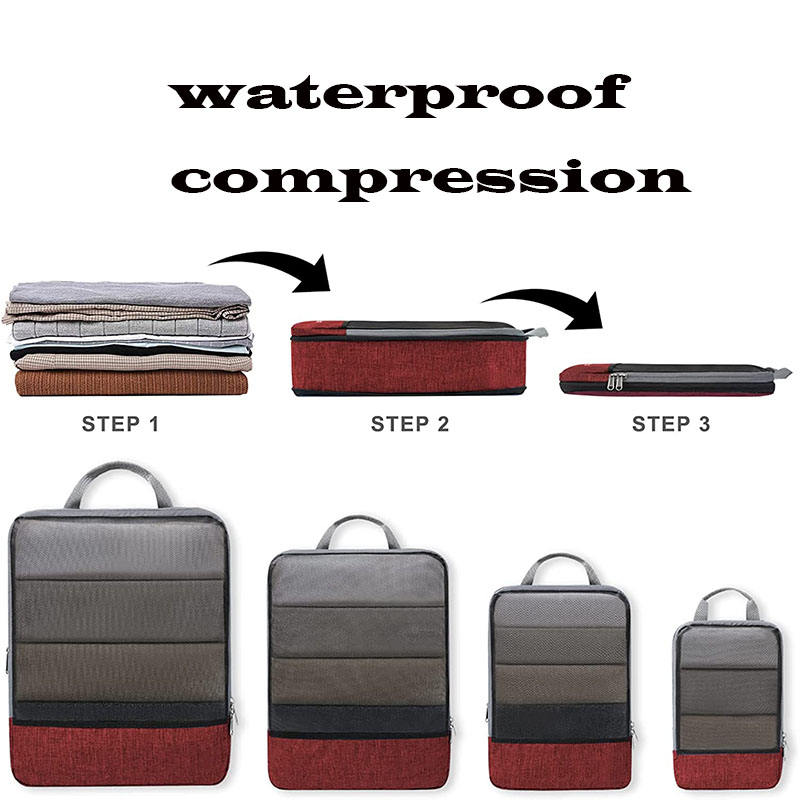 Waterproof 4 pcs compression clothes organiser Kits mesh luggage organizer set packing cubes for travel