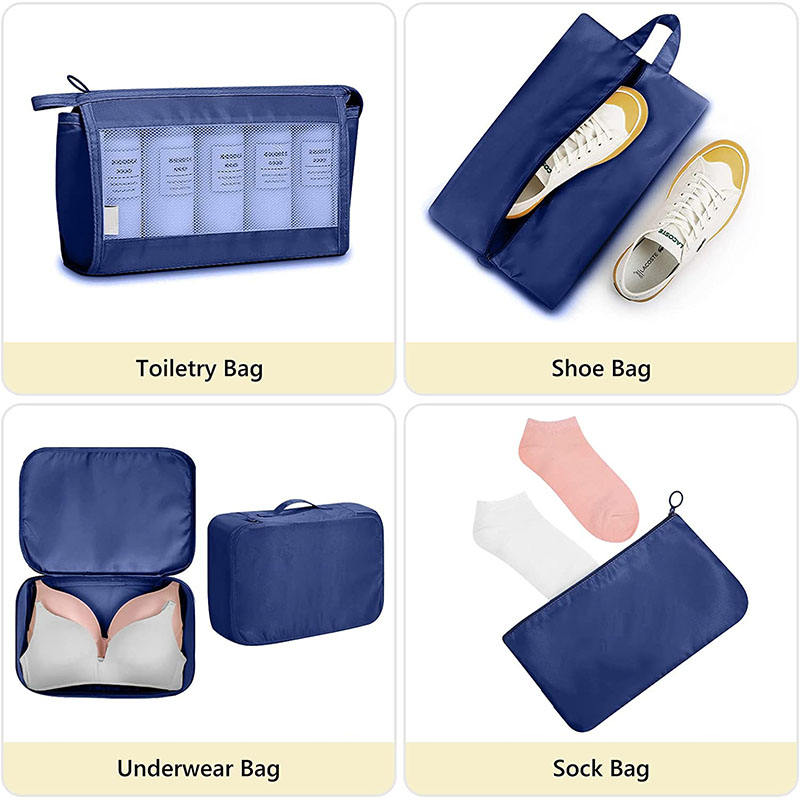 8 pcs pack travel luggage organizer kits clothes shoes storage mesh bag set compression packing cubes