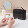 Large Capacity Black Mesh Zipper Pouch Travel Cosmetic Organizer Case Clear Waterproof Nylon Mesh Toiletry Cosmetic Bag