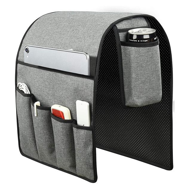 Customized Polyester Anti-slip Sofa Armrest Organizer Hanging Bag Convenient Sundries Storage Bag With Cup Holder
