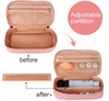 Dual Layer Leather Cosmetic Purse Pouch Makeup Brush Organizer Bag Make Up Toiletry Storage Bag