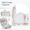 Water Resistant Portable Double Compartment Marbling PU Cosmetic Organizer Bag Travel Makeup Brush Storage Case