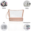 New Arrival Two Layers Makeup Brush Organizer Pouch Gift Lady Girl Fashion Golden Clear PVC Travel Cosmetic Bag Pouch