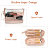 New Arrival Two Layers Makeup Brush Organizer Pouch Gift Lady Girl Fashion Golden Clear PVC Travel Cosmetic Bag Pouch