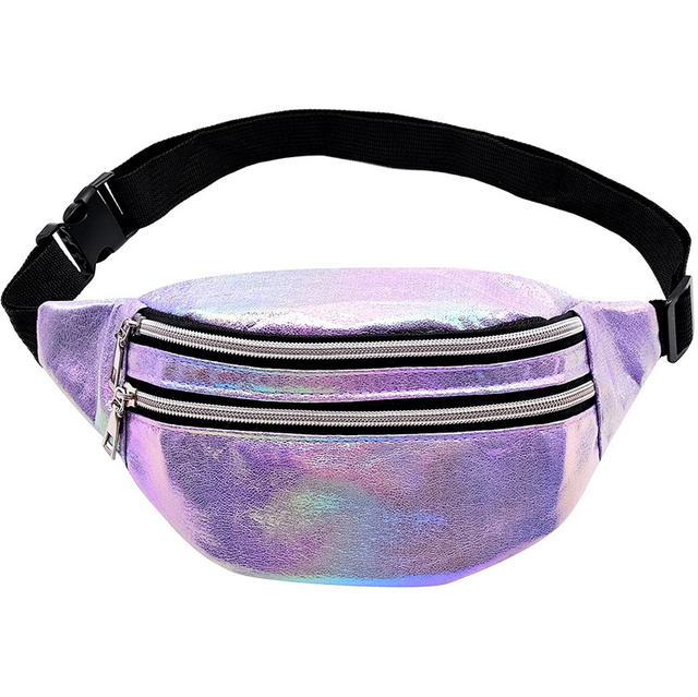 Waterproof Women Leather Fanny Pack Glitter Customized Logo Pu Leather Fanny Pack Outdoor Shoulder Bags