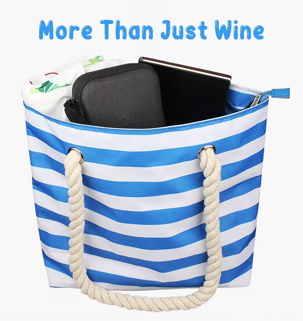 Beach Wine Tote Bag Wine Cooler Bag Leakproof Insulated Purse Carrier with Spout Hidden Compartments Holds 2 Bottles of Wine for Travel Estauran Party Dinner