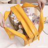 Portable Waterproof Designer Simple Zipper Yellow Pu Leather Pvc Bag Travel Makeup Toiletry Cosmetic Bags Or Pouches