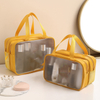 Portable Waterproof Designer Simple Zipper Yellow Pu Leather Pvc Bag Travel Makeup Toiletry Cosmetic Bags Or Pouches