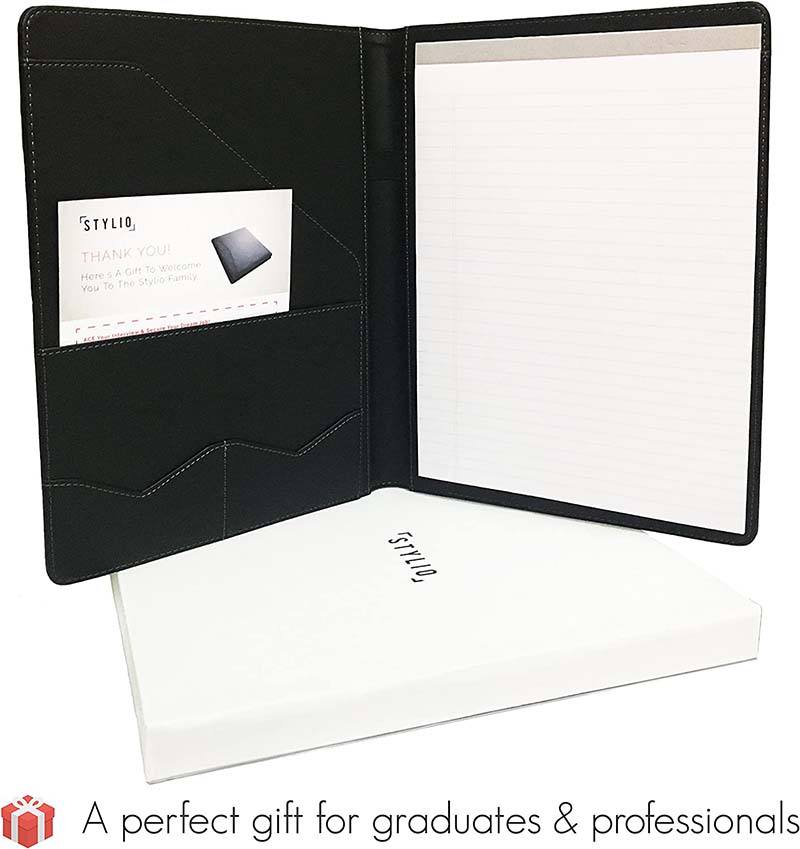 black pu leather custom document organizer business card holder padfolio portfolio folder binder