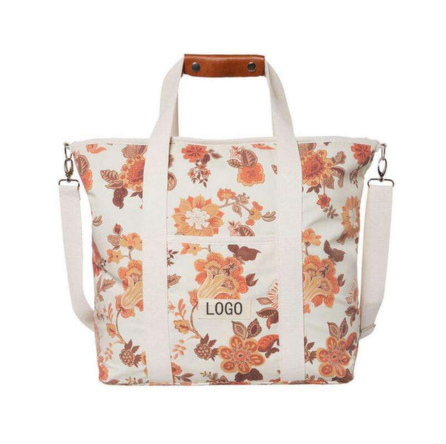 Custom Sublimation Lady Travelling Food Beer Drinks Cooler Bags Picnic Women Beach Tote Insulated Bag with Pocket