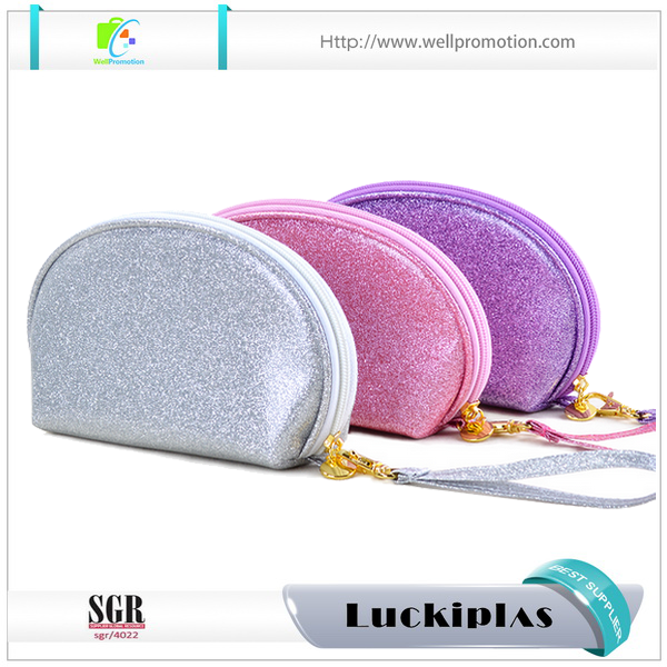 Fashion shell glitter cosmetic bag, small women cosmetic makeup pouch bag