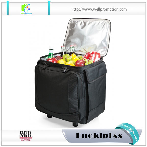 Custom rolling cooler, outdoor thermal soft insulated food delivery cooler bag on wheels