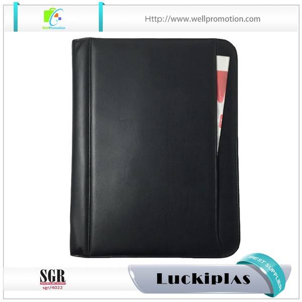 Wholesale black men custom durable leather portfolio padfolio organizer with notepad and calculator