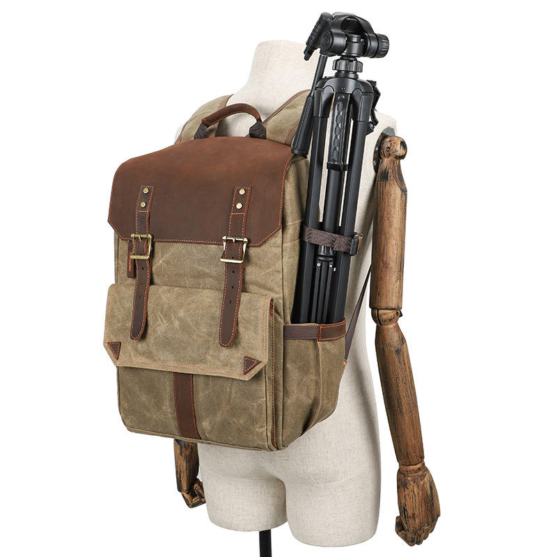 large capacity waterproof vintage slr camera bag backpack with rain cover shockproof wax canvas padded camera backpack bag