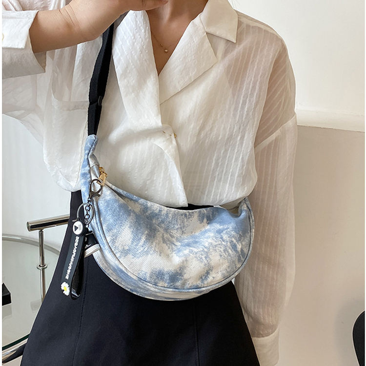 Fashion all match simple one shoulder tie dye cotton canvas crossbody messenger bag female canvas dumpling bag