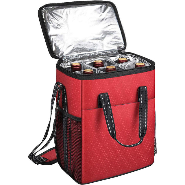 Leakproof 6 Bottle Travel Wine Carring Cooler Bag Insulated Wine Cooler Tote with Handles and Adjustable Shoulder Strap
