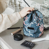 Beauty Polyester Custom Logo Drawstring Cosmetic Bags Round Make Up Organizer Toiletries Bag Makeup Kit For Travelling