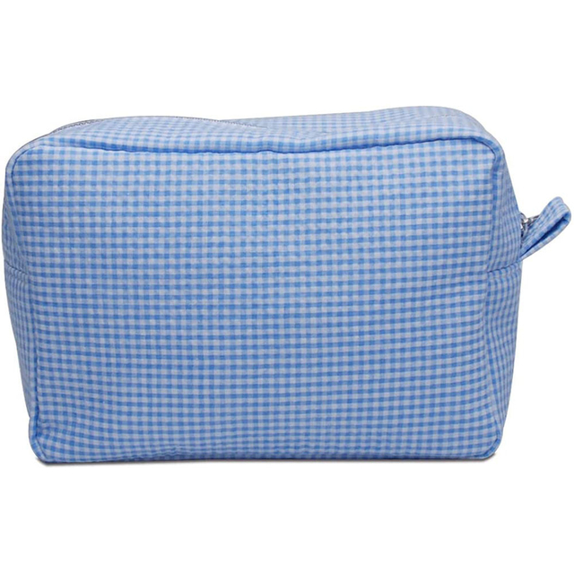 Lightweight Cotton Make Up Pouch Bag Wholesale Eco Friendly Blue Stripe Seersucker Cosmetic Bag