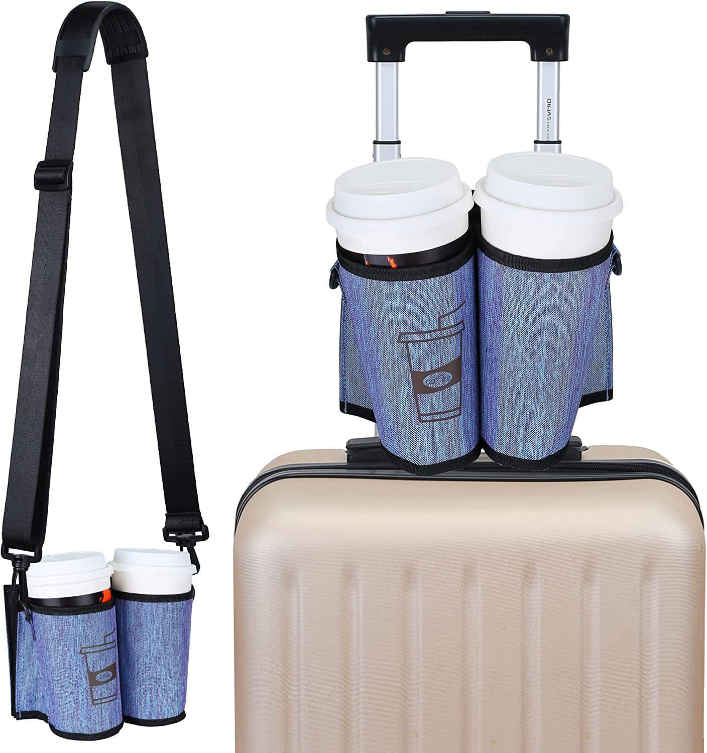 Thermal Luggage Travel Cup Holder Bag With Shoulder Strap Insulated Travel Drink Caddy Free Your Hand Oem Acceptable Factory